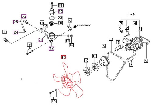 Mahindra engine cooling fan MD009014 / MKT05005 for 15, 16, Max, Max T4/XL, 1500 and 1600 Series tractors, OEM radiator fan blade that bolts to the water pump pulley to pull air through the radiator.