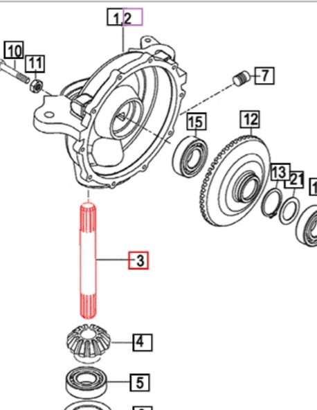 Mahindra front axle gear case shaft 16704130050 for 2310 2810 4010 2538 2540 2545 2638 and 2645 tractor front gear case assemblies.