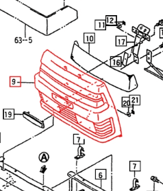 Mahindra front bonnet grille 16496012010BR / 16496012010 for early 10 Series 3510 and 4110 tractors with old sheet metal, forming the front hood panel and protecting the radiator.
