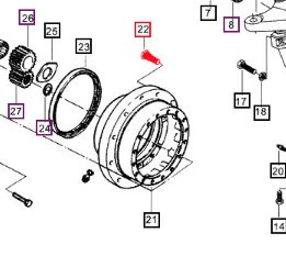 Mahindra front wheel lug bolt stud 006506179C1 for 4WD front axle hub reduction and Titan wheel/tire assemblies on Mahindra 30, 60, 20, 5500, 8000, mPower 75, and mPower 85 Series tractor models.