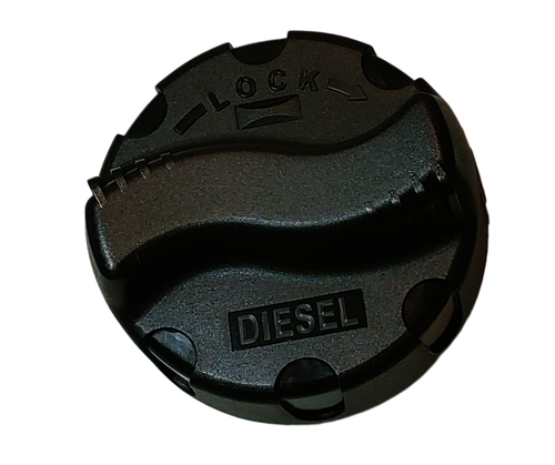 Mahindra cab-version fuel tank cap assembly 19143102201, replacing 19143102200, for 2538/2545/2638/2645 cab tractors, mForce 100/105/105XL and 9000 Series cab tractors – OEM diesel fuel cap from Bill’s Tractor & Equipment