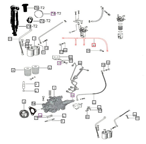 Mahindra 006002393C1 fuel spill pipe, rigid metal injector leak-off return line that connects the tops of the diesel injectors and returns excess fuel to the tank on Mahindra 4500, 4530, 5530, 6030 and 6530 tractors in the fuel injection system.
