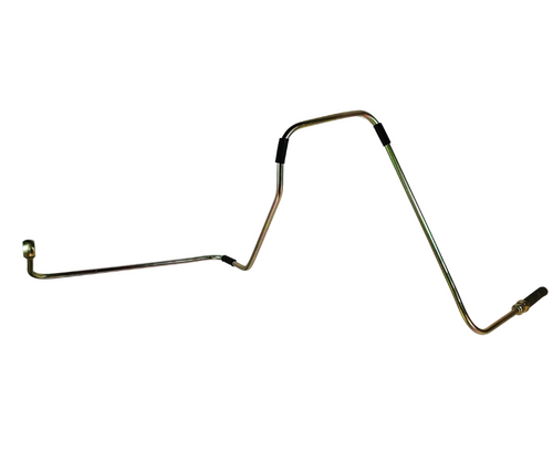 Mahindra fuel line 006002640F2 shown as a pre‑bent metal pipe with flare nuts at each end that connects the fuel tank outlet fitting to the primary fuel filter inlet on Mahindra 5520, 6520, 7520 and 8560 tractors.