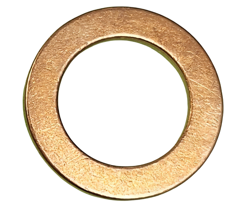 Mahindra E630053621 E6300-53621 small round copper fuel injector gasket washer used per injector in nozzle holder groups on 10 Series and eMax 22 25 diesel engines to seal the injector to the head. Price and Sold Per Each