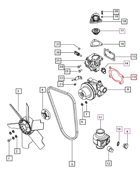 Mahindra compact water pump mounting gasket 006018649D1 for cooling system on 1533 1538 1635 1640 2538 2540 2545 2638 2645 3540 3550 3640 3650 tractors