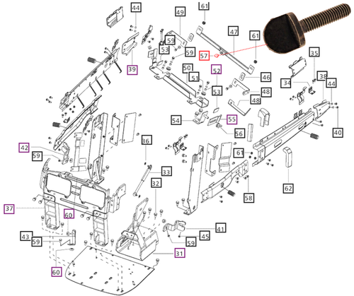 Mahindra front grille fixing screw 007601033B1, 38 mm long OEM sheet metal fastener used to mount and secure the front grille on selected 25 Series, 3500 Series, 3600 Series, 4500 Series, 6000 and 60 Series, and mPower 75P/85P cabin tractors.
​