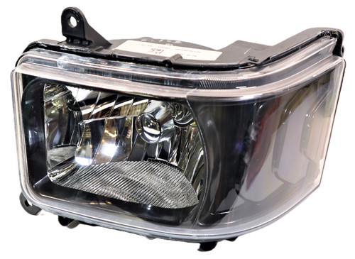 Mahindra headlamp assembly for 6065 and 6075 tractors, available as left (E007702565C91) or right (E007702564C91) when viewed from the driver’s seat, restores factory lighting performance on these 6000 Series models.