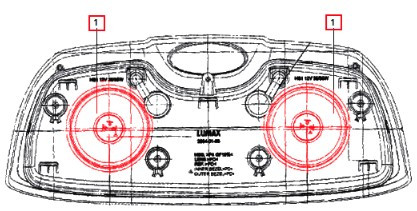 Single HS1 12V 35/35W headlamp bulb E007700997D91 (bulb only, each) used in Mahindra 35, 3500, and 3600 Series tractors for main headlamps and matching HS1‑style dash and panel light positions where specified in the electrical and sheet‑metal groups.