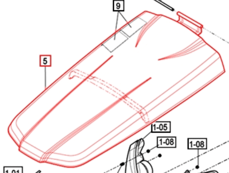 Mahindra hood comp 12396022000MR is a painted hood top for 2538, 2545, and 2638 cab tractors, used as HOOD (2) in the sheet metal and ROPS/cabin assemblies to replace damaged or faded factory bonnets on these enclosed-cab models.