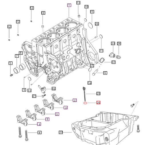 Mahindra engine oil dipstick O-ring 000020664E05 sealing the dipstick opening on 5525 6025 4500 5500 6000 6500 5520 6520 7520 4530 5530 6030 6530 7060 8560 7010 and 5545 tractors
​