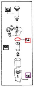 Mahindra rubber washer 001121168R1 shown as a small round O-ring seal used on the feed pump filter at the fuel cup in the fuel injection system of Mahindra 3505, 4505, 5005, C27, C35, C4005, E350, 475 DI, 485 DI and 575 DI tractors.