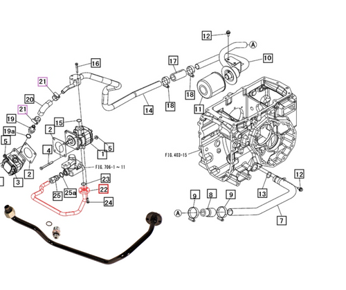 Mahindra Pipe B pressure hydraulic line kit 19582580AG1 shown as a pre‑bent steel pressure line with flare/connector end, supplied with separate compression nipple 06203115171 and sealing O‑ring 08301100140 for correct installation on Mahindra 2415, 2516 and Max‑series compact tractors.