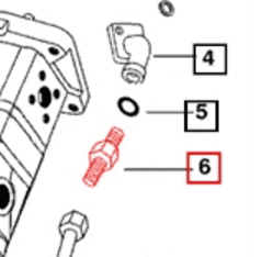Mahindra hydraulic pump adaptor 000051686D01 for pressure port on pump outlet, connecting hydraulic pressure and steering pipes, lift housings, and tandem pump circuits on C27 C35 and many 25, 30, 4500, 5500, 6000, 6500, 6525, 4025, 4525, 4025 T4, 4525 T4, 4530, 5530, 6030, 6530, 4540, 4550, 5555, 5565, and 5570 Series tractors.