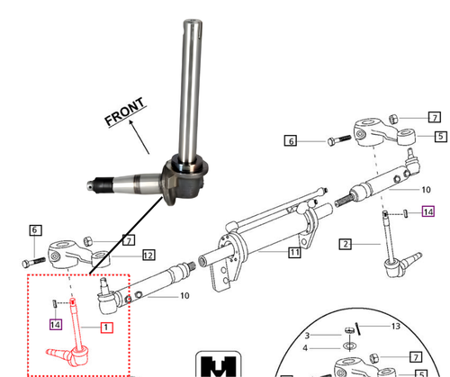 Mahindra 007601008C11 complete left‑hand steering knuckle assembly for 2WD 4500 5500 6000 6500 5530 6030 6530 5555 5565 5570 tractors