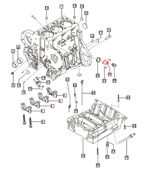 Mahindra water drain plug housing 006000385F1 000020171E05 for crankcase/cylinder block coolant drain or heater plug location on 5525 6025 4500 4525 5520 6520 5530 6030 6530 5545 5555 5565 5570 7060 7520 8560 2555 2655 2660 6065 6075 and other tractor engines