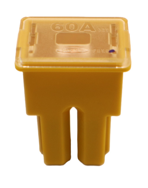 Mahindra 60 amp fuse 10375502200 shown as a yellow bolt‑down or blade‑style automotive fuse labeled 60A that installs in the main fuse block on Mahindra 2015, 2615, 2816 and 3015 tractors to protect the primary electrical circuits from overload.