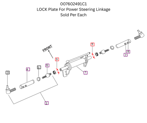 Mahindra lock plate 007602491C1 for securing the power steering cylinder and connecting linkage on select 00, 30, 5500, and 60 Series 2WD tractors. Priced and Sold Per Each.