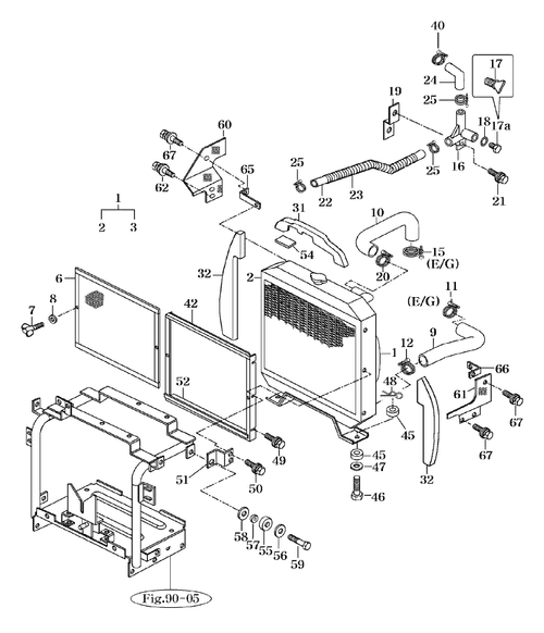 Mahindra lower radiator hose 14571040021 connecting the lower radiator outlet to the water pump on 10 Series 2310 and 2810 tractors, old and new sheet metal.