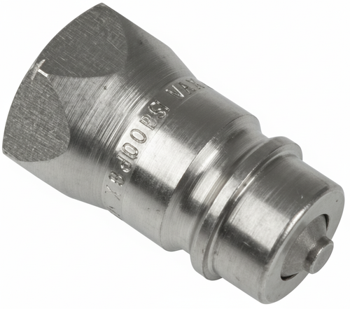 Safeway S71 Series 826-S714P 1/2 inch NPT ISO 5675 hydraulic male tip with poppet valve for Mahindra tractor remote hydraulic coupler rated 3000 PSI and 12 GPM.