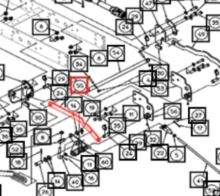 Mahindra AME453524 left‑hand mid linkage plate for eMax 25M 60" mower on eMax 22 HST and eMax 25 HST tractors