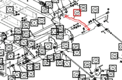 Right-hand mid linkage plate AME453523 for the AMEREQUIP 60" mid‑mount mower on Mahindra eMax 25M and eMax 22GM tractors, used as the right‑side mower mounting bracket in the mower mount kit.
