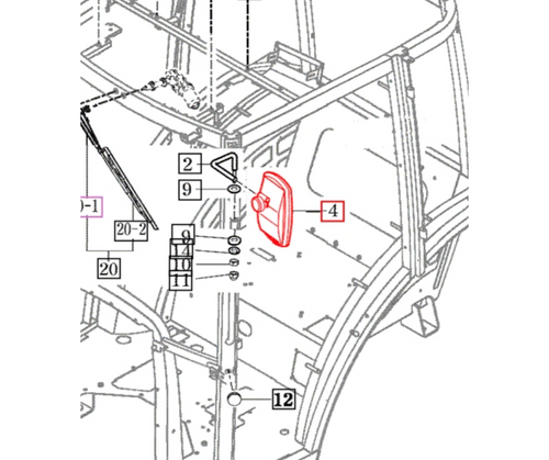 Mahindra cab side outside rearview mirror assembly 15186313000 EC‑marked mirror for left or right side of eMax and 2500 2600 series cabin tractors.