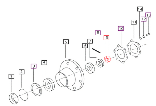 Mahindra slotted castle nut 000040333C08 for front wheel hub and power steering knuckle assemblies on 4500 5500 6000 6500 5530 6030 6530 5555 5565 5570 6065 2WD tractor front axles.