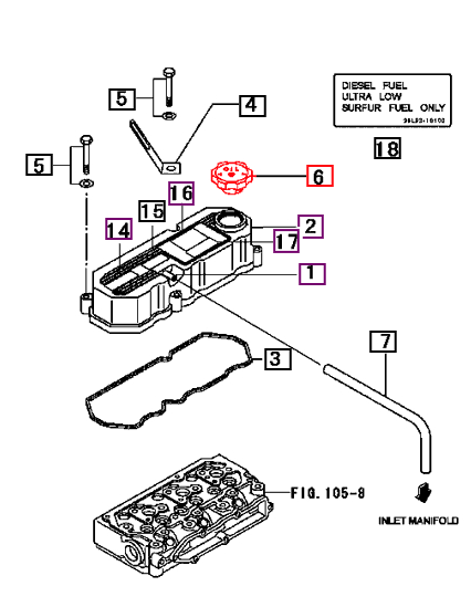 Mahindra engine oil filler cap MD008784 for rocker cover oil fill opening on 2015 2415 2615 2816 2216 2516 3016 Max 22 24 25 26 28 1526 1626 Max 26XL compact tractors.
