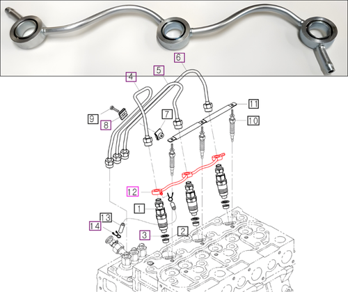 Mahindra E5800-42501 E580042501 injector overflow pipe for 10 Series 2810 3510 4010 tractors
