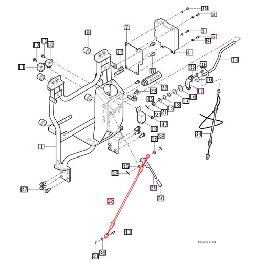 Mahindra parking brake cable 11103286300 for eMax 22 25 gear HST and steel frame compact tractors.