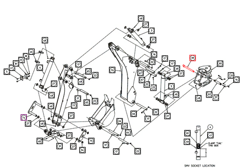 Mahindra 3/4 in x 7‑1/4 in fastening pin AME013501 for Mahindra MB65D, MB63, Max 26, Max 26B, eMax 22/25, 1538CB, and other backhoe attachments.