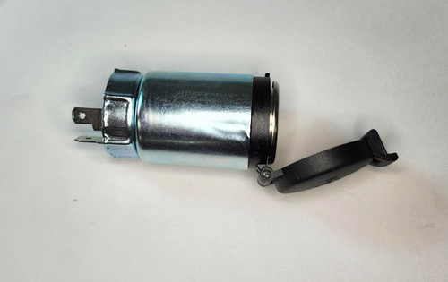 Mahindra power socket assembly 10037018500 12V accessory outlet for eMax 20S eMax 22 eMax 25 eMax L22 L25 2600 Series 2555 2565 5010 6010 9000 Series mForce 100 mForce 105 and mForce105XL tractor cabins and fender covers.