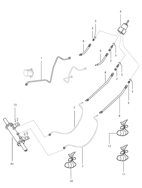 Mahindra power steering pressure hose E007202992D1 item 8 for HSU integral column on 4035 3535 4535 5035 3540 and 3550 tractors fitting both left and right in the power steering piping sub assembly.