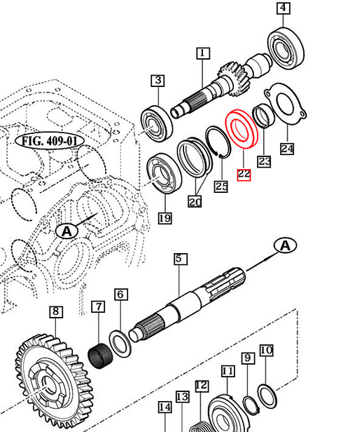 Mahindra PTO oil seal 16322732010 shown as a compact double‑lip oil seal that presses into the PTO change‑gear housing or rear PTO support on 10 Series, 2500/2600 Series and mForce 100 tractors to seal closely around the rotating PTO shaft.