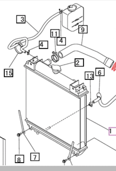 Mahindra radiator 19410412001 for the engine cooling system on 16 Series 3016 Gear/HST and 3616 Gear/HST 4WD and cabin tractors, OEM‑style rectangular fin radiator designed to maintain proper operating temperature.