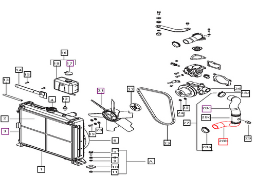 Mahindra lower radiator to block heater hose 006006711D1 for cooling system on 3535, 4035, 4535, 5035, 3540, 3550, 3640 and 3650 tractors.