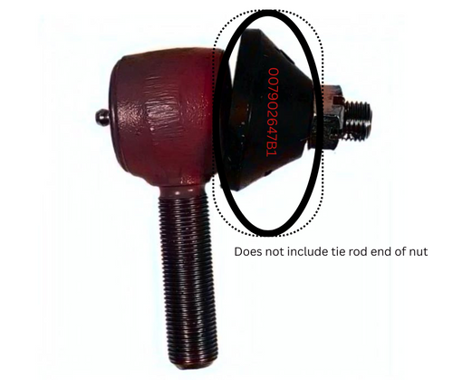 Mahindra rubber tie rod boot 007902647B1 covering the steering tie rod and ball joint on 00, 05, 25, 4500, and C Series tractor steering linkages.