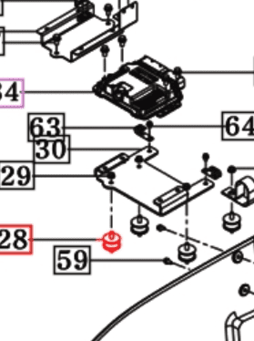 Mahindra rubber engine mount 11104070010 / 13184070010 used between the engine and front axle supporter or chassis frame on 9000 Series cab and eMax 22/25 tractors.