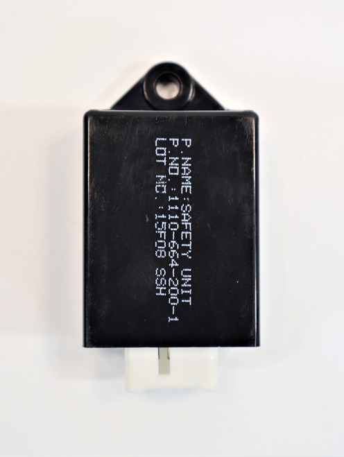 Mahindra safety unit 11106642001 safety/interlock switch assembly used in the chassis radiator group on eMax 22 Gear tractors to help prevent unsafe operation around the engine and cooling system.