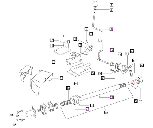 Mahindra external snap ring 005555962R1 installed on the rear PTO shaft to retain gears and control components in the PTO housing on multiple utility tractor models.