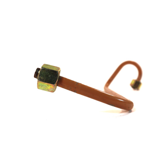 Mahindra long metal steering pipe 007200257C1 for 00 Series 4500, 5500, 6000, and 6500 4WD tractors, formed steel “L” power steering pipe that connects the power steering cylinder to the flexible hose in the steering linkage system.