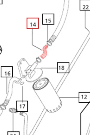 Mahindra Z-shaped hydraulic suction hose 007200271C1 for Mahindra 4500, 5500, 6000 and 6500 4WD tractors, OEM hose connecting the hydraulic suction line between the transmission sump and hydraulic pump.