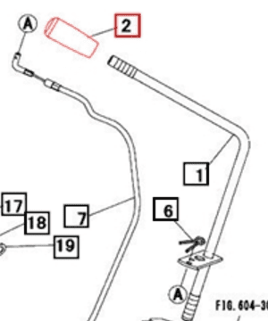 Mahindra throttle and transmission control grip 06910012258 for 15 16 Max Max XL 1500 and 1600 Series tractors, ribbed black rubber handle that slides over engine throttle and range control levers for a secure, comfortable handhold.