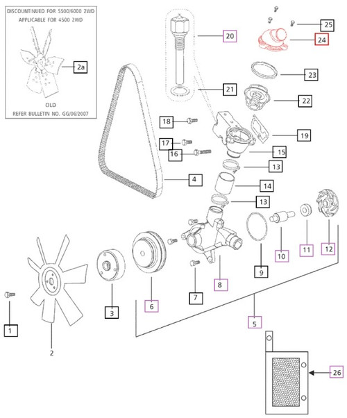 Mahindra thermostat housing cover 006000101F1 for 4500 4530 5525 6025 5500 6000 6500 and 6530 tractors, cast upper thermostat cover that bolts over the thermostat and uses seal ring 20320E054500 to keep engine coolant contained in the cooling system.