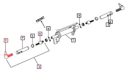 Mahindra ball joint assembly knuckle arm end 007201050C91 used on 2WD 4500, 5500, 6000, 6500, 5530, 6030, 6530, 5555, 5565 and 5570 tractors at each end of the power steering cylinder connecting link.