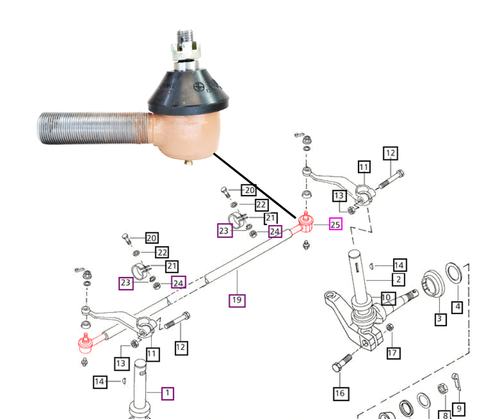Mahindra 001230291R11 / 007601964A91 left‑hand threaded tie rod end / ball joint for C, 05, 25, and 4500 Series tractor steering linkages
