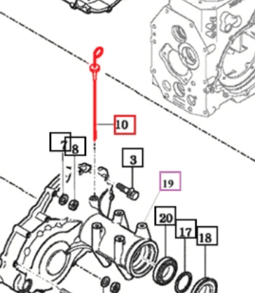 Mahindra transmission / hydraulic oil dipstick 14523040030 shown as a long metal gauge rod with handle that inserts into the rear axle housing on Mahindra 10, 2500 and 2600 Series tractors to check combined transmission and hydraulic fluid level.