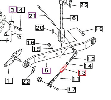 Mahindra 3-point hitch check chain turnbuckle 19633019AG0 / 19633019BR0 for 2216 Gear and HST tractors, threaded adjuster used on the stabilizer/check chains to limit side-to-side sway of 3-point implements.