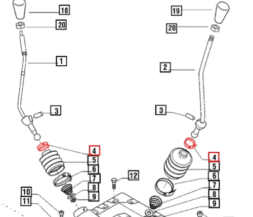 Upper clamp 006500505C1 securing the gear shift lever rubber boot on Mahindra 4500 5500 6000 6500 4WD tractor gearbox outer controls to seal the shifter opening.