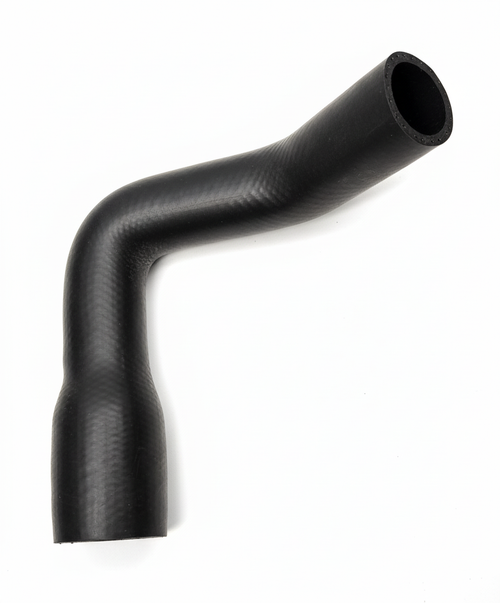 Mahindra upper radiator inlet hose 12601040101 for 6010 HST Cabin and 6110 Gear Cabin tractors, molded rubber coolant hose that connects the engine outlet to the radiator inlet in the cooling system.